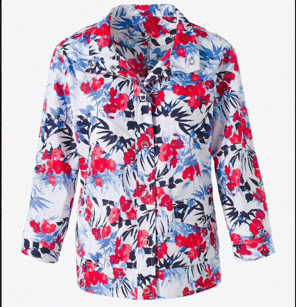 Chico's Patriotic Jacket Women's Size 1 (S/8) Fleur Dynasty Butter Lightweight